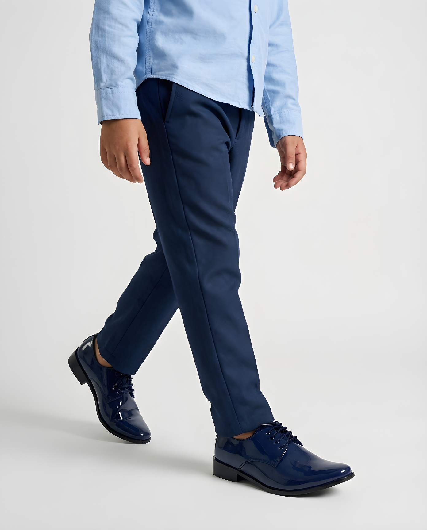 Boys navy patent derby shoe — side profile