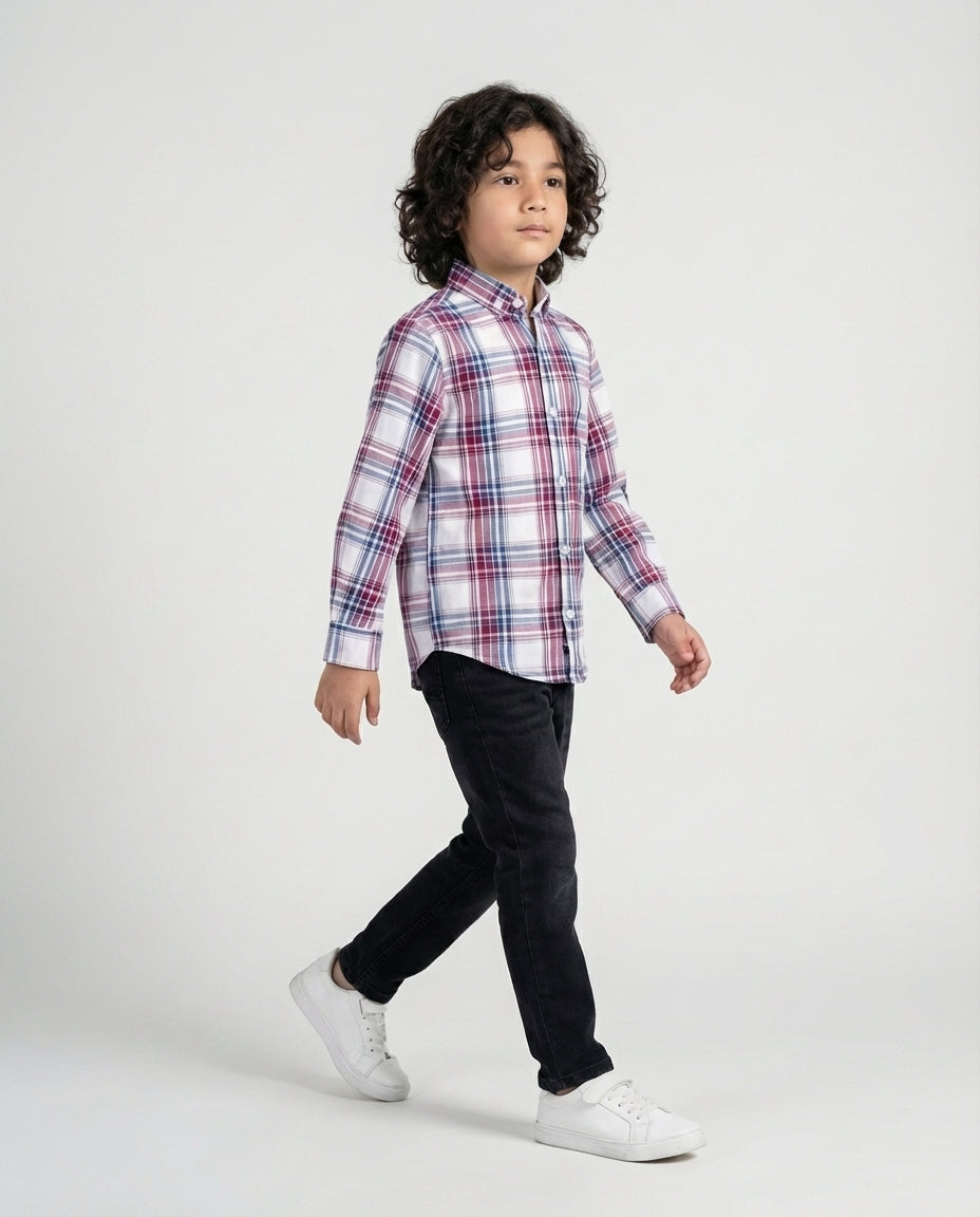 White Red Blue Plaid Shirt for Boys — Casual Shirts for Boys — View 2 | Little Giants