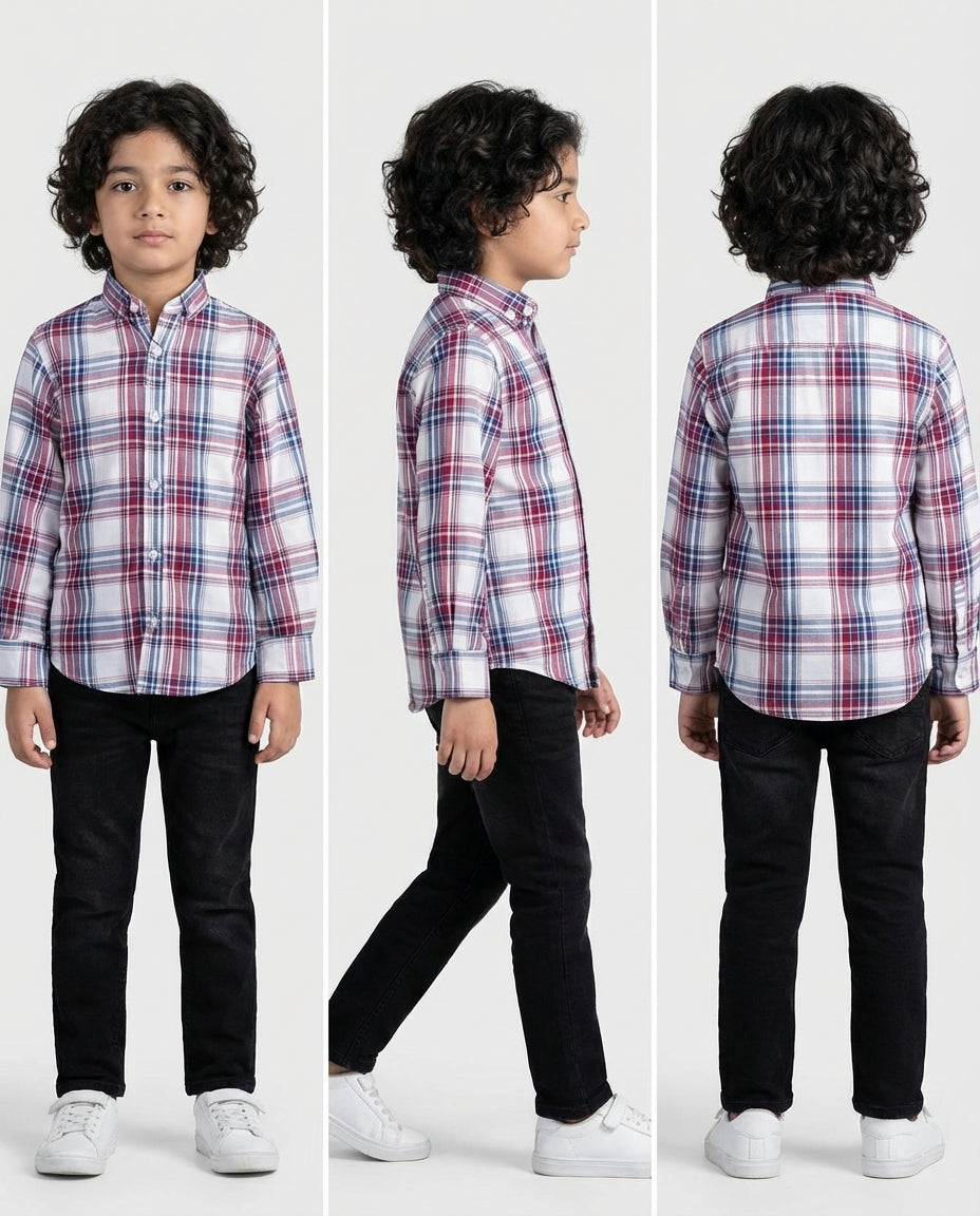 White Red Blue Plaid Shirt for Boys — Casual Shirts for Boys — View 4 | Little Giants