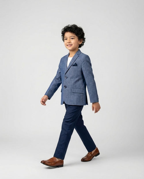 Blue Linen Blend Blazer for Boys — Blazers for Boys — View 2 | Little Giants