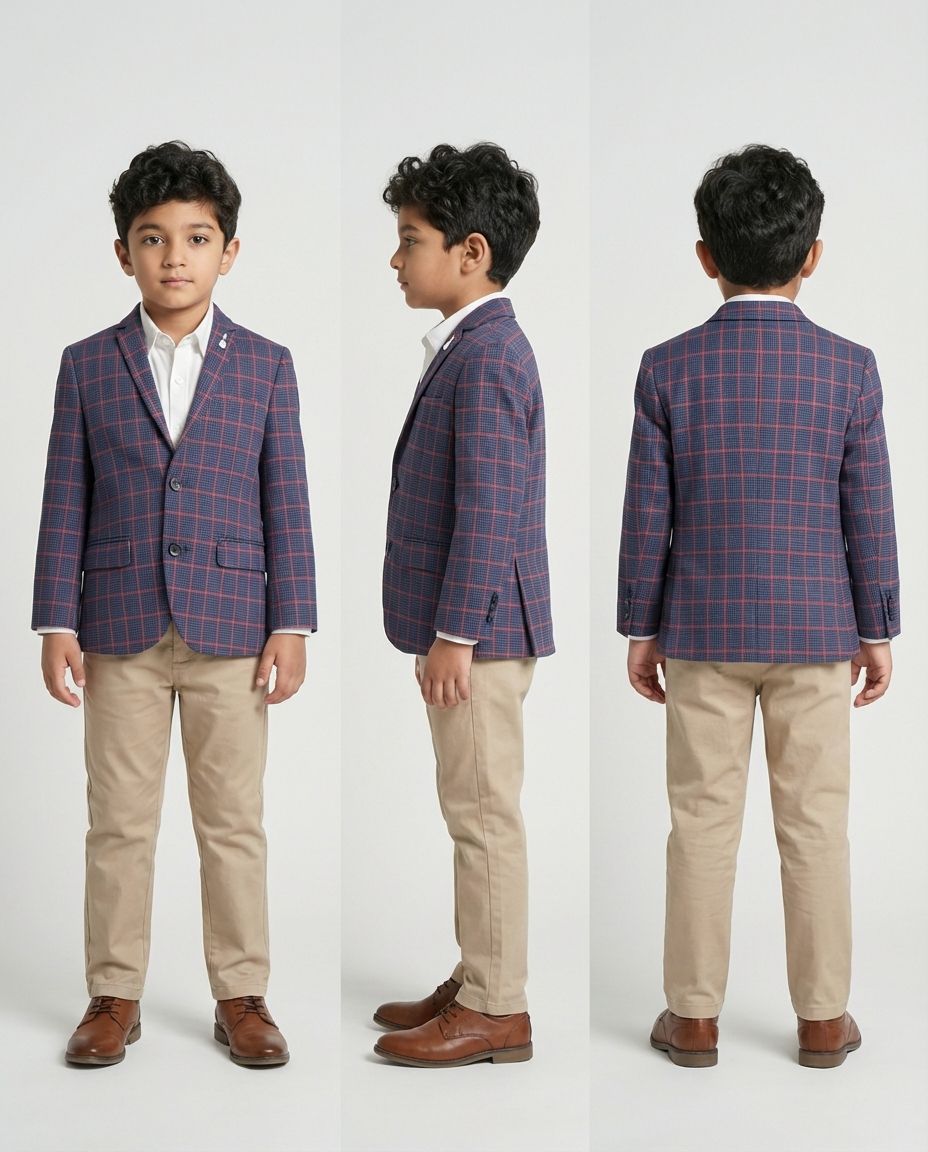 Navy Red Check Blazer for Boys — Blazers for Boys — View 3 | Little Giants