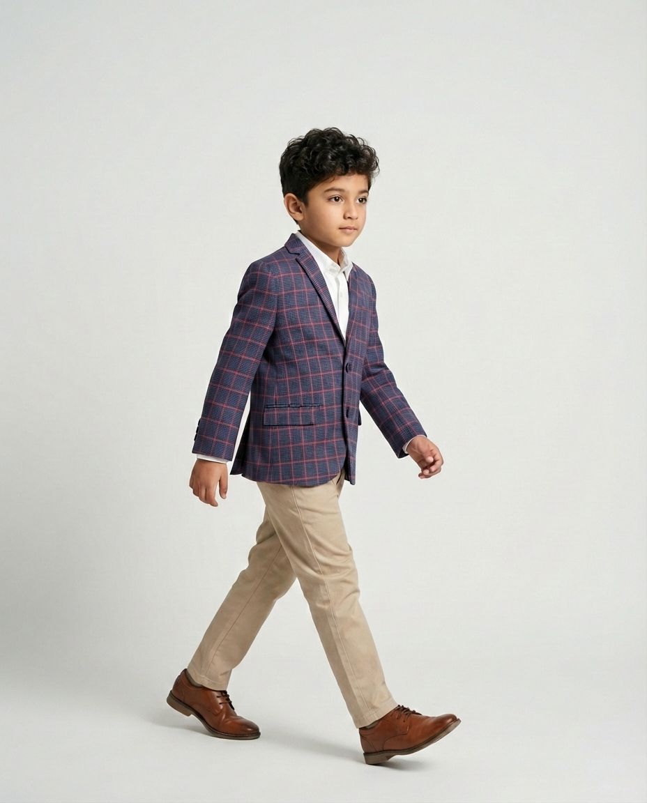 Navy Red Check Blazer for Boys — Blazers for Boys — View 2 | Little Giants