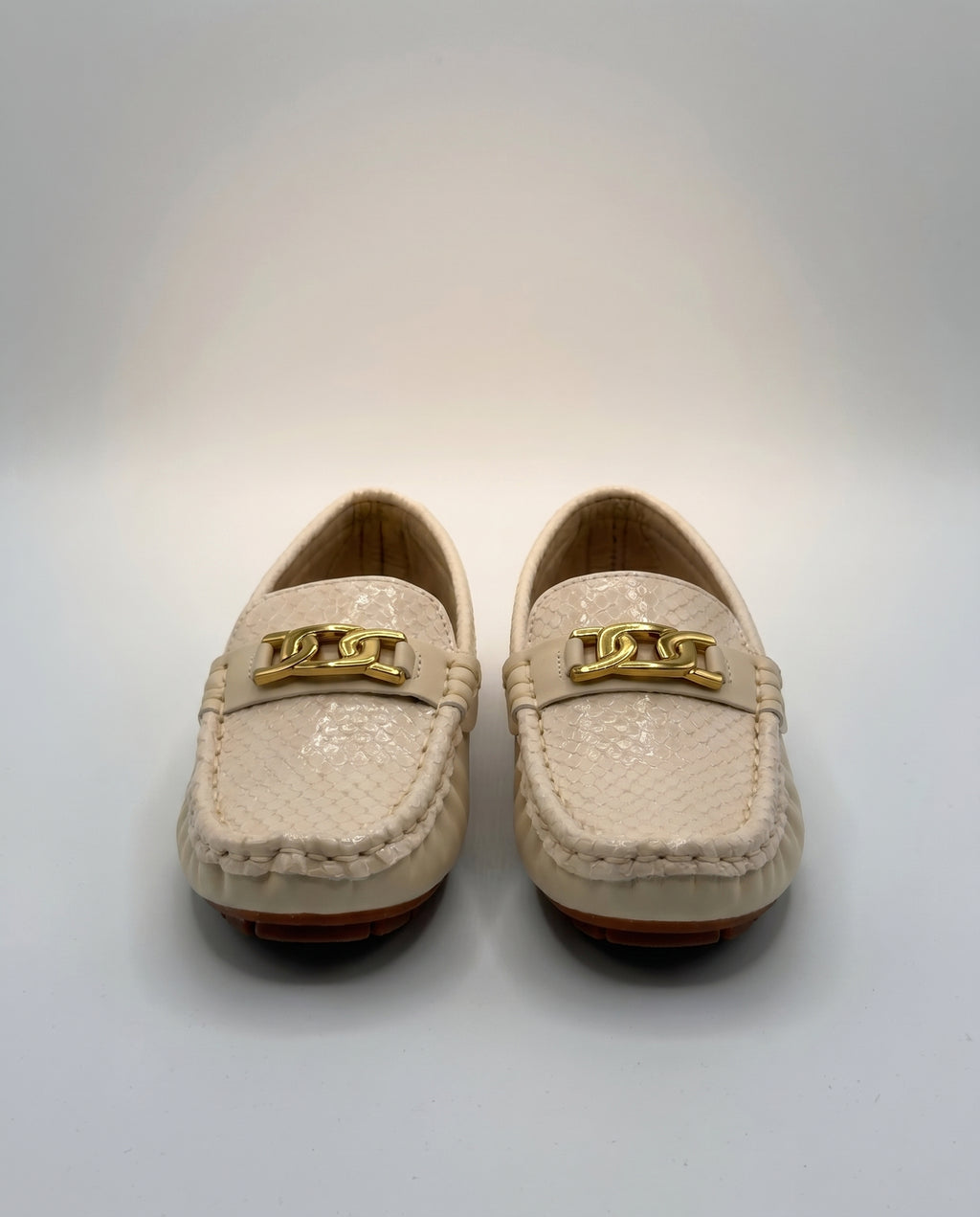 Beige Snake Embossed Loafer for Boys — Driving Style