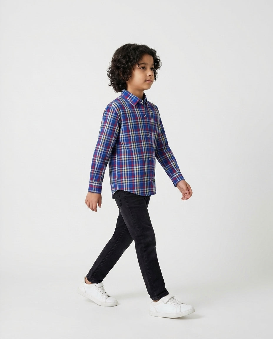 Royal Blue Plaid Shirt for Boys — Casual Shirts for Boys — View 2 | Little Giants