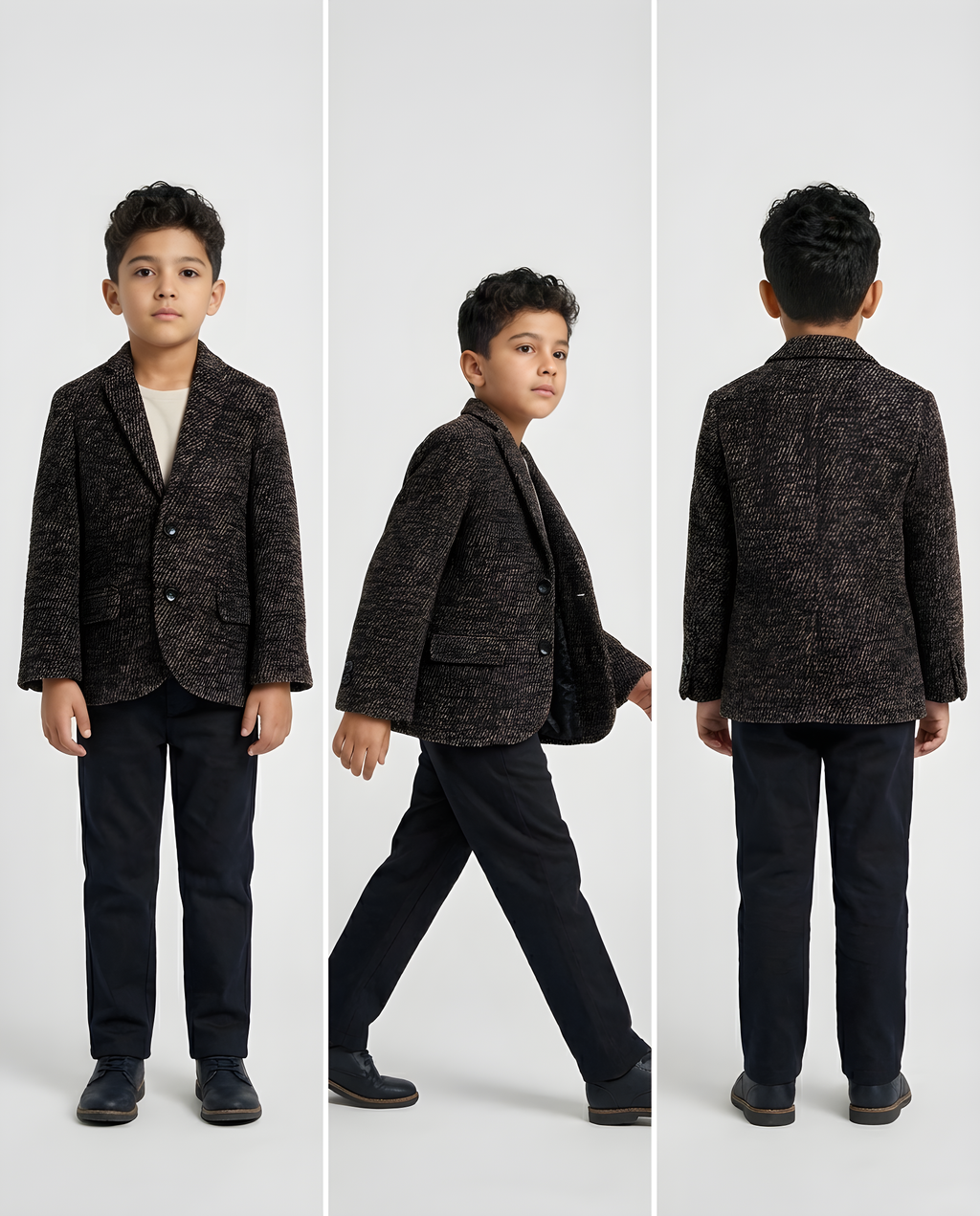 Espresso Textured Tweed Blazer for Boys — Blazers for Boys — View 3 | Little Giants