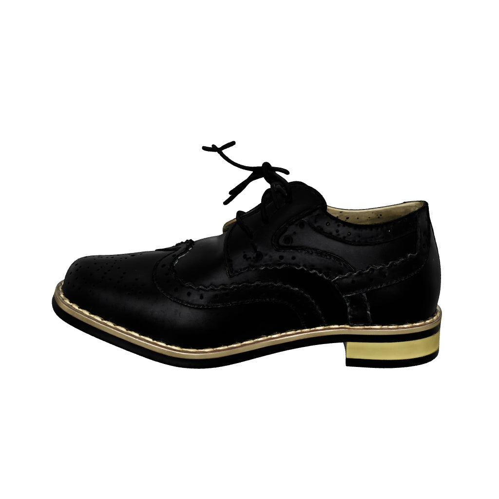 Classic Black Wingtip Brogue for Boys — Premium Leather
