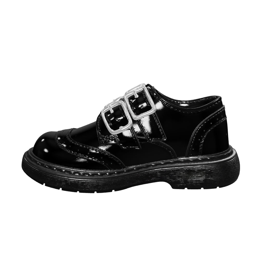 Glossy Black Monk Shoe for Boys — Patent Strap