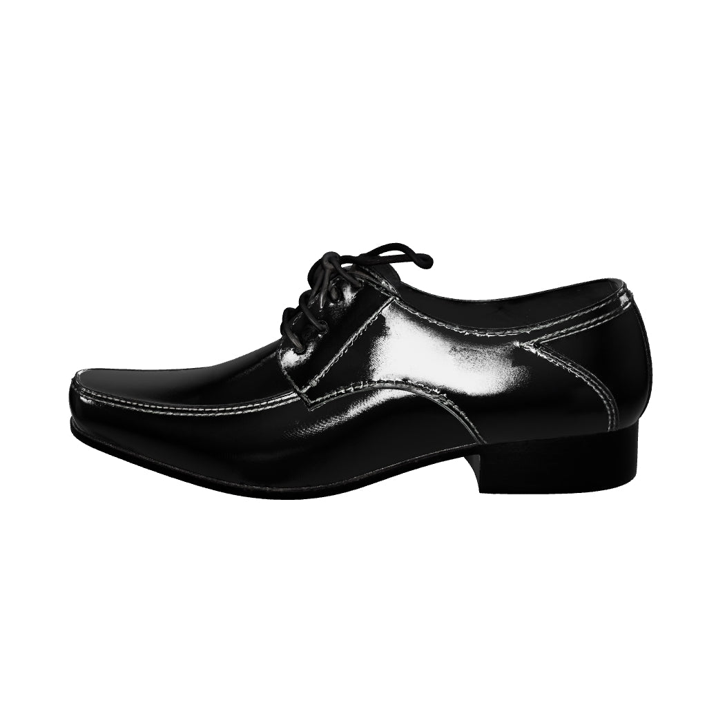 Classic Black Patent Derby Shoe for Boys — Glossy Finish