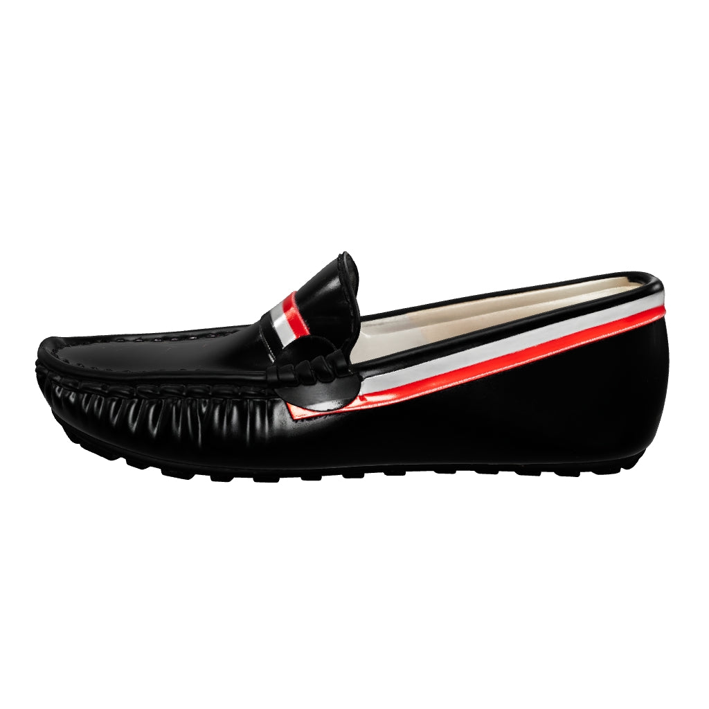 Black Leather Striped Loafer for Boys — Casual Smart