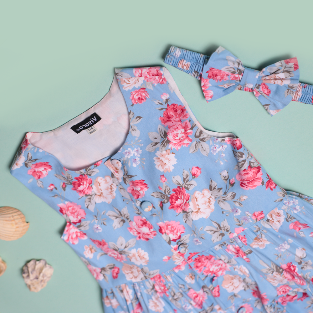 Blue Rose Casual Frock girls casual frock side profile — Little Giants