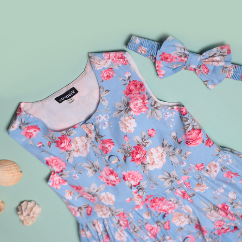 Blue Rose Casual Frock girls casual frock side profile — Little Giants