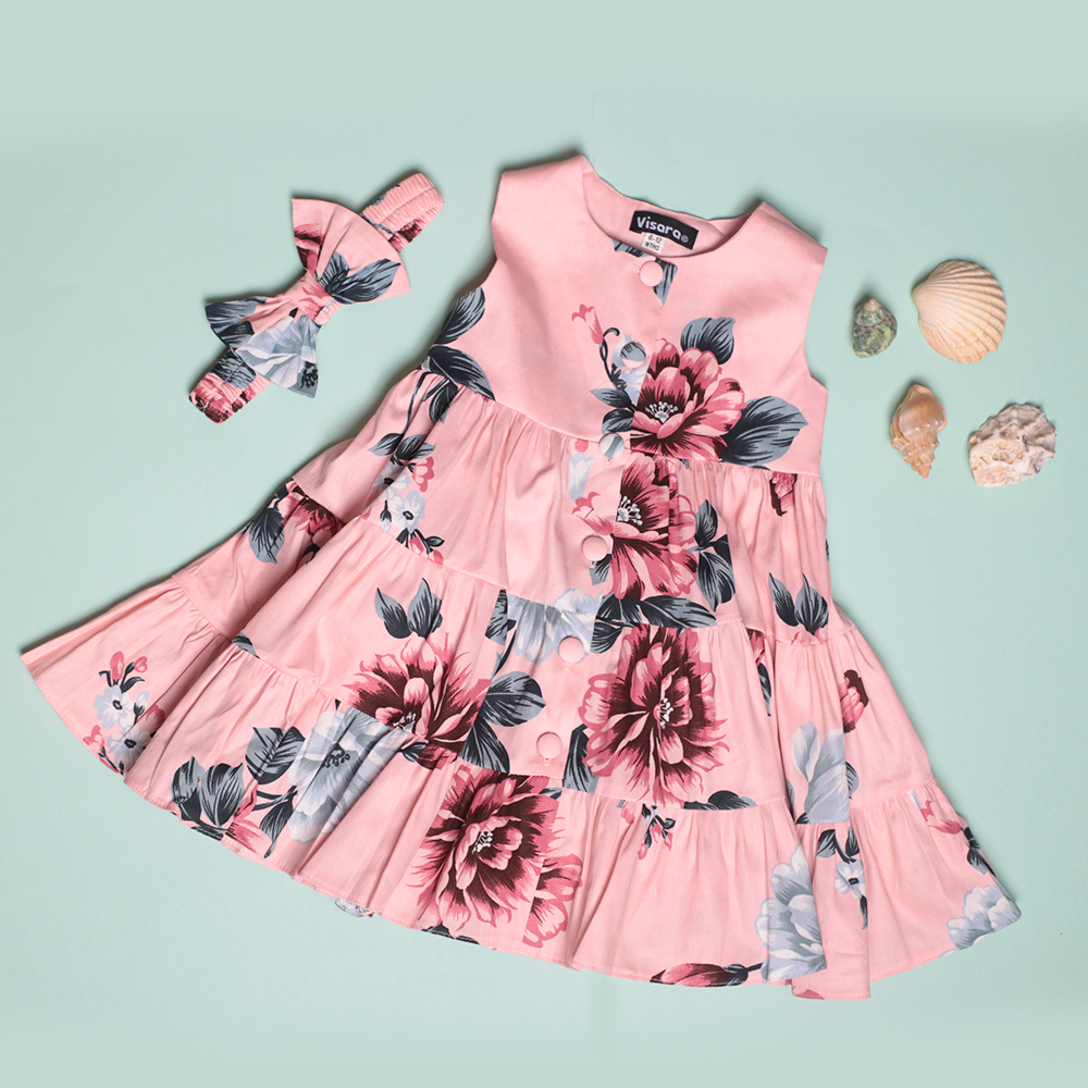 Light Pink Casual Frock girls casual frock front view — Little Giants