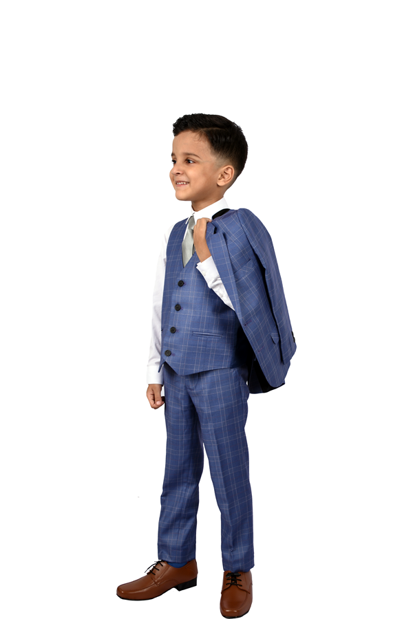 Dark Blue Pattern 5-Piece Suit for Boys — Formal Wear for Boys — View 2 | Little Giants