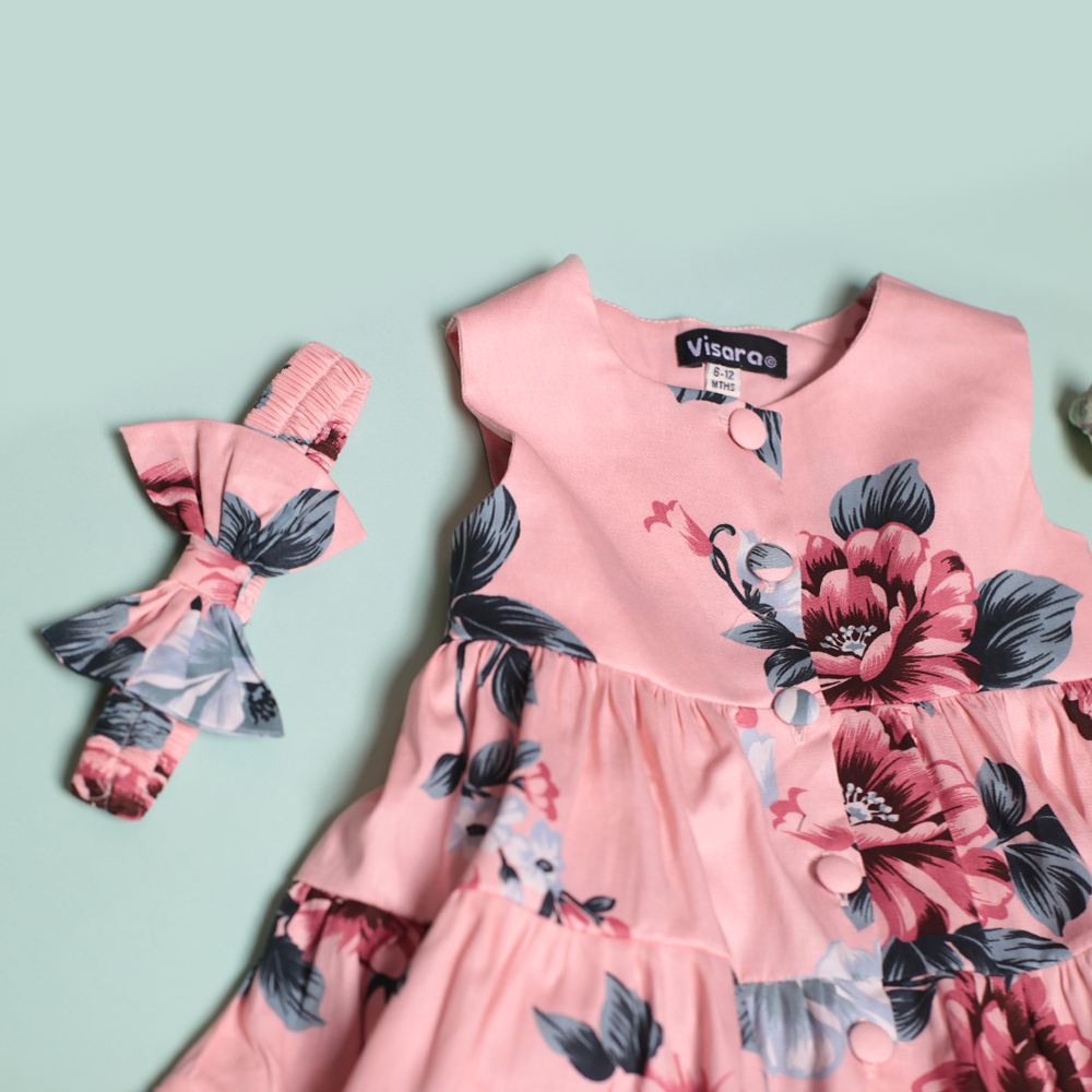 Light Pink Casual Frock girls casual frock side profile — Little Giants