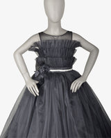 Dark Grey Flamingo Dress girls party frock front view — Little Giants