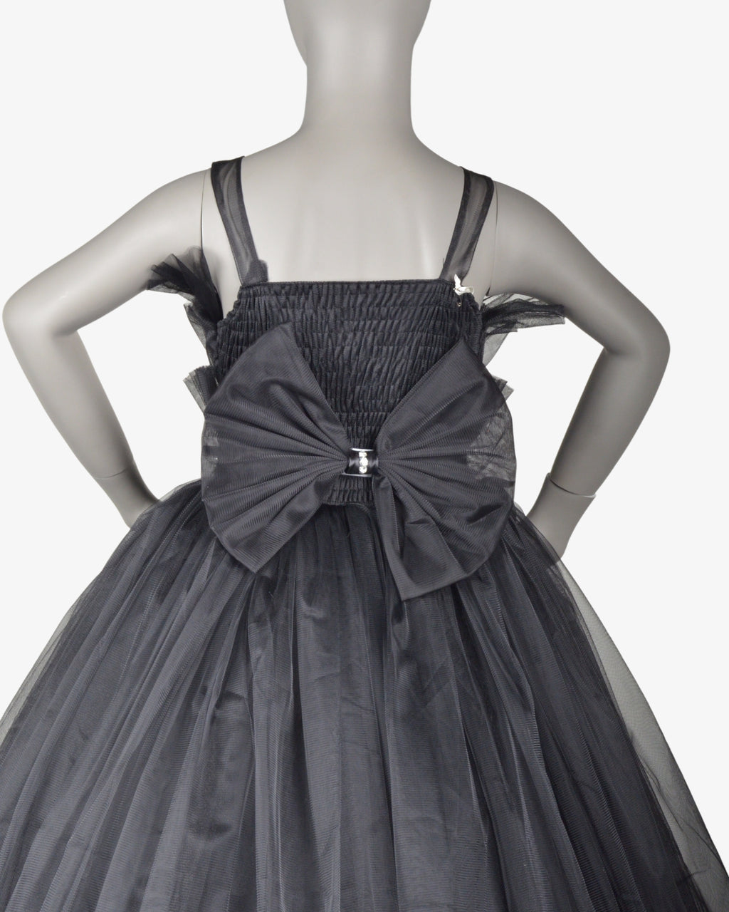 Dark Grey Flamingo Dress girls party frock side profile — Little Giants