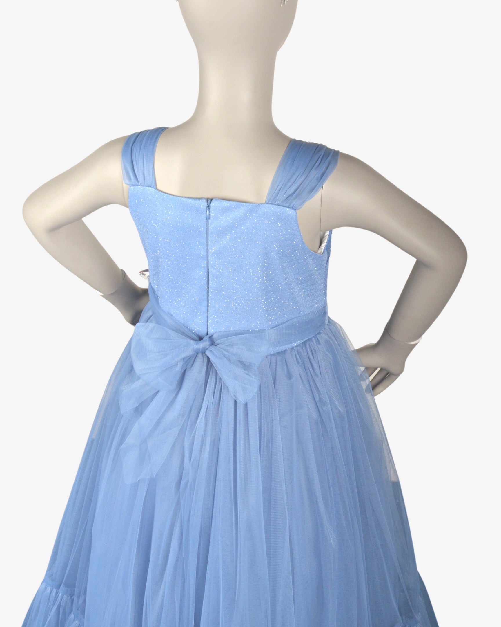 Azure Bella Dress girls party frock three-quarter angle — Little Giants