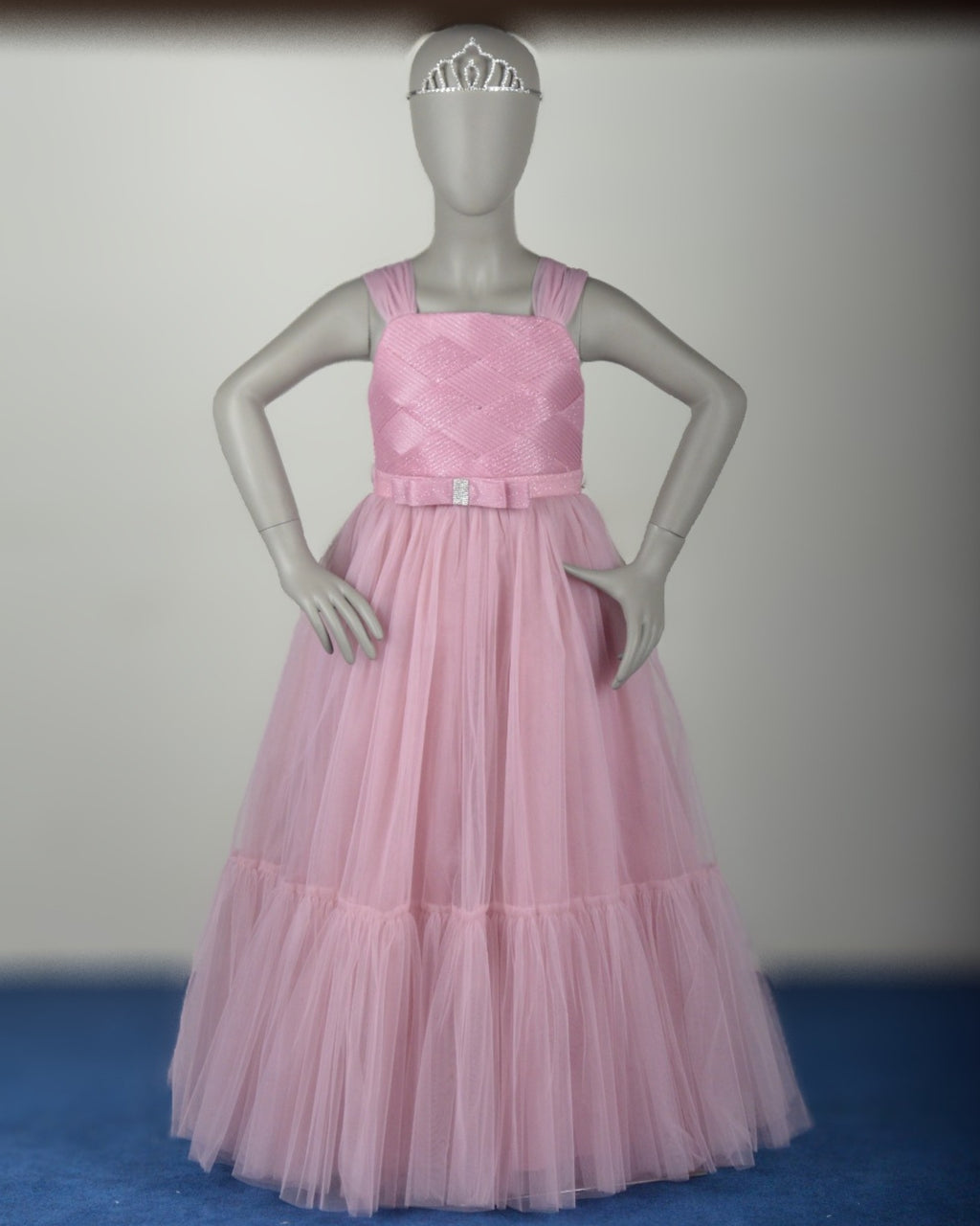 Baby Pink Bella Dress girls party frock three-quarter angle — Little Giants