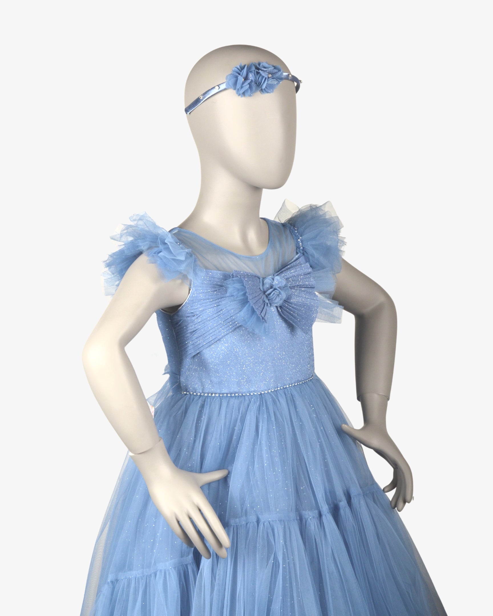 BABY BLUE FLORAL TAIL DRESS