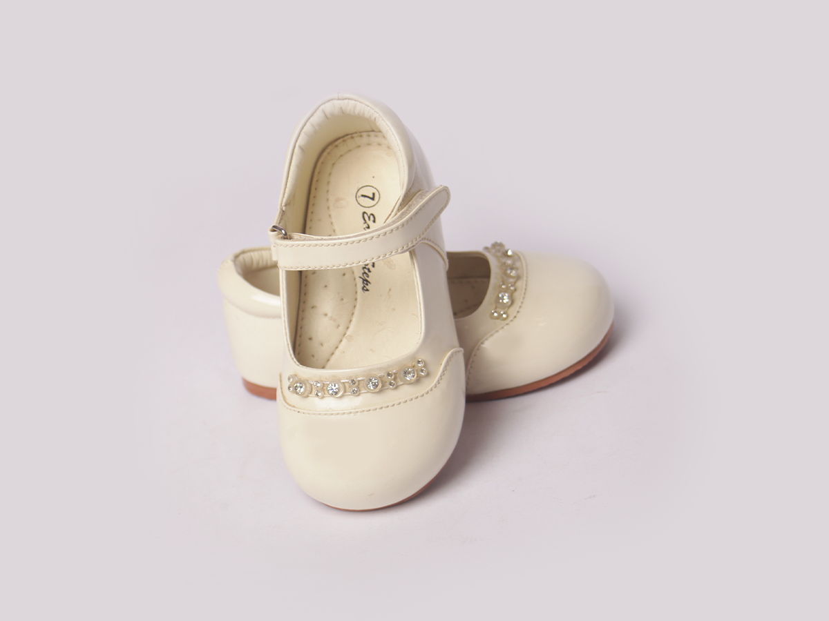 Cream Diamond Embellished Shoe girls shoe sole view — Little Giants