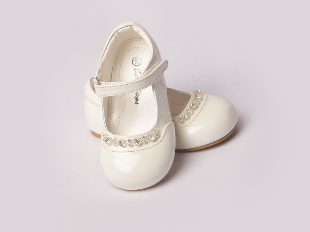 White Diamond Embellished Shoe girls shoe sole view — Little Giants