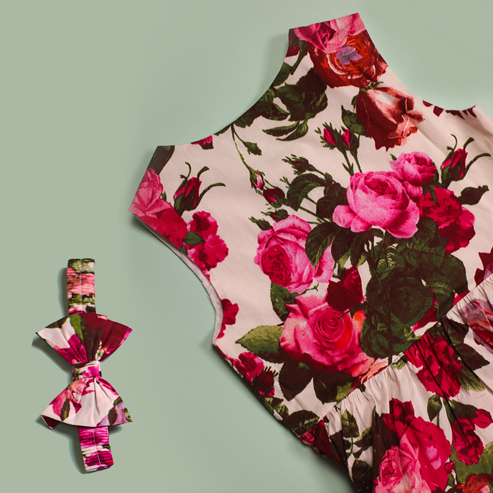Rose Print Casual Frock girls casual frock fabric detail — Little Giants