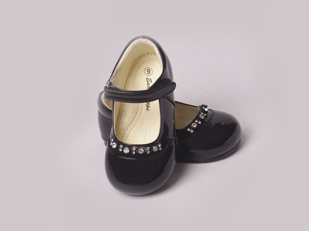 Black Diamond Embellished Shoe girls shoe sole view — Little Giants
