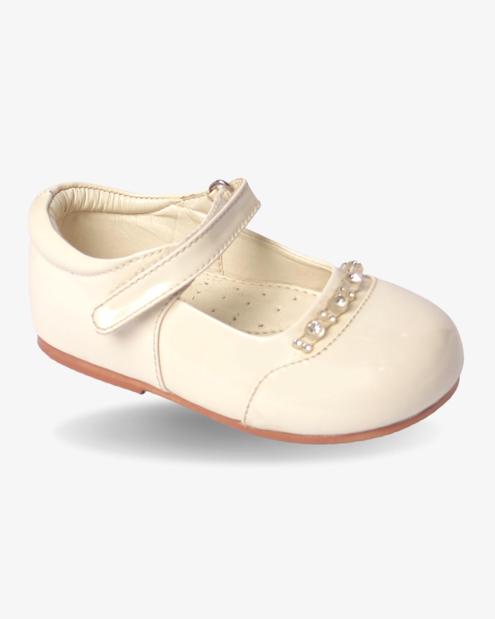 Cream Diamond Embellished Shoe girls shoe front view — Little Giants