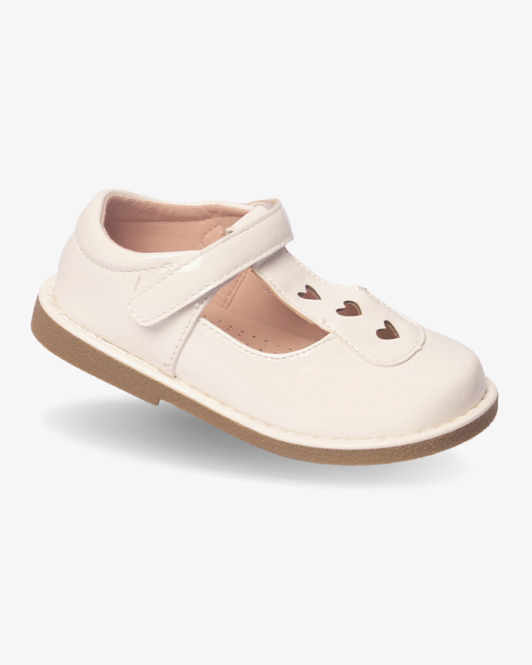 White Heart Strap Shoe girls shoe front view — Little Giants