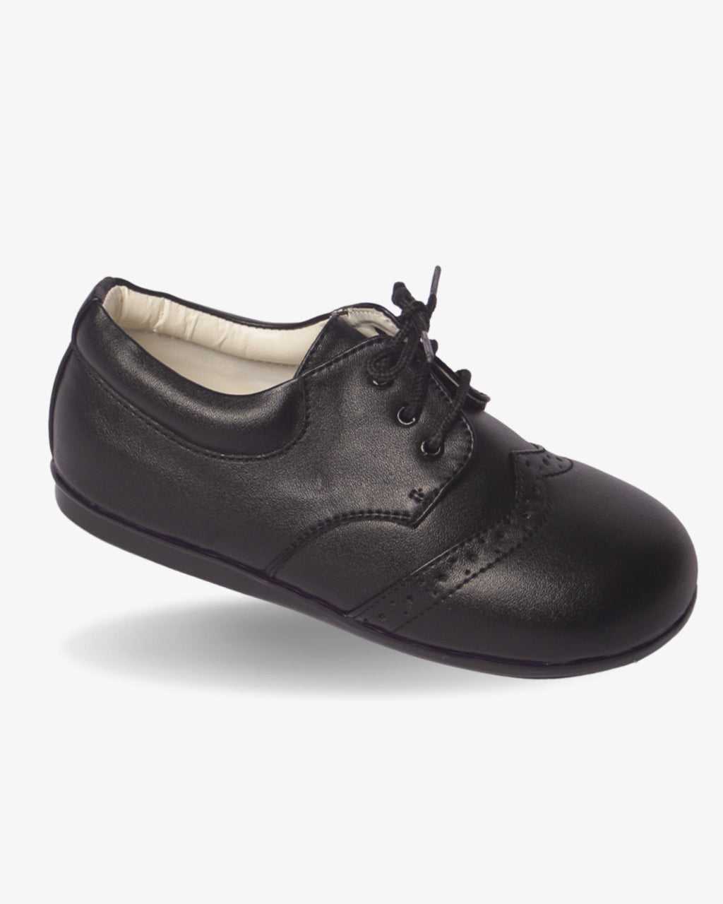 Boys classic black leather brogue shoe — front view
