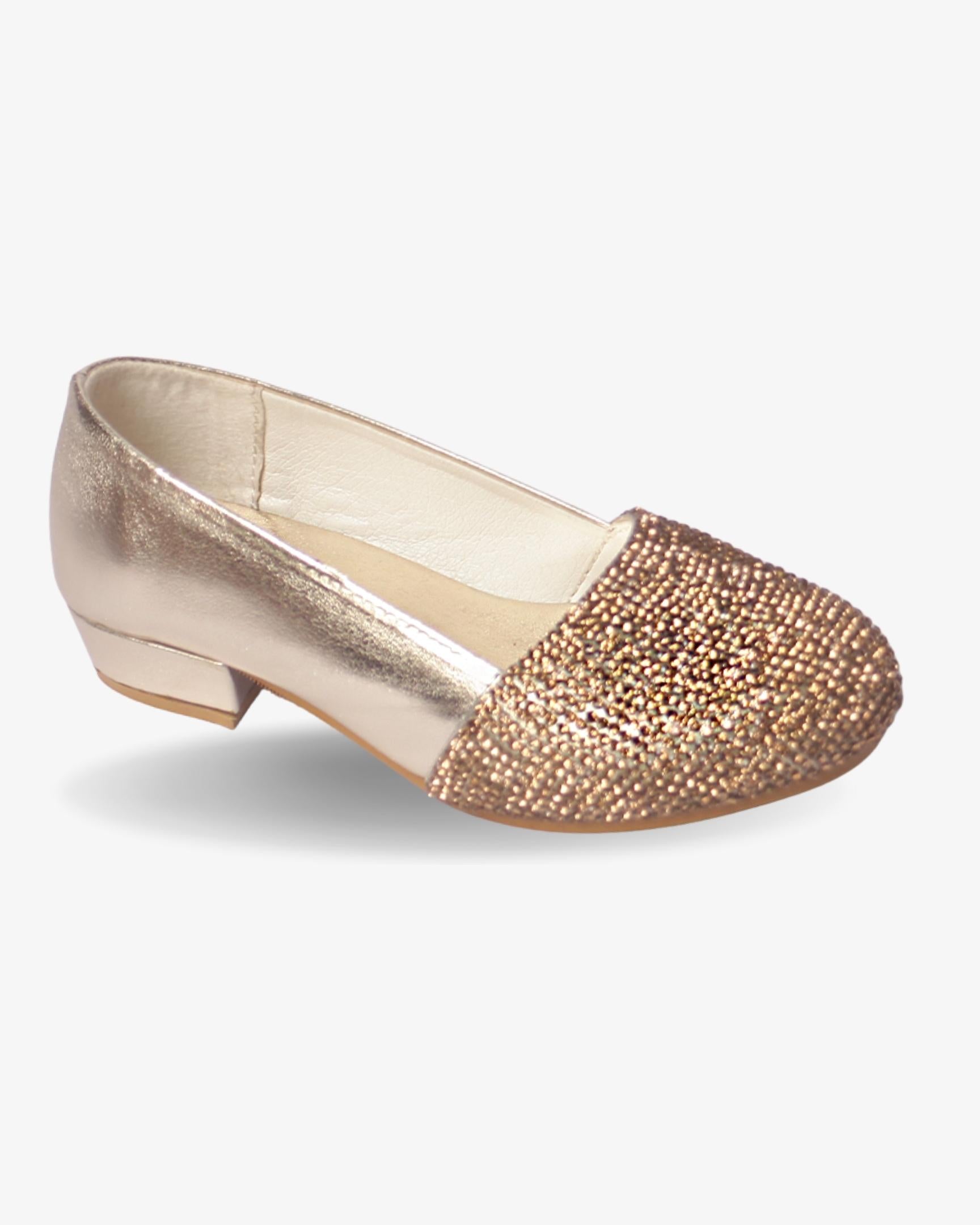 Golden Sparkle Shoe girls shoe front view — Little Giants