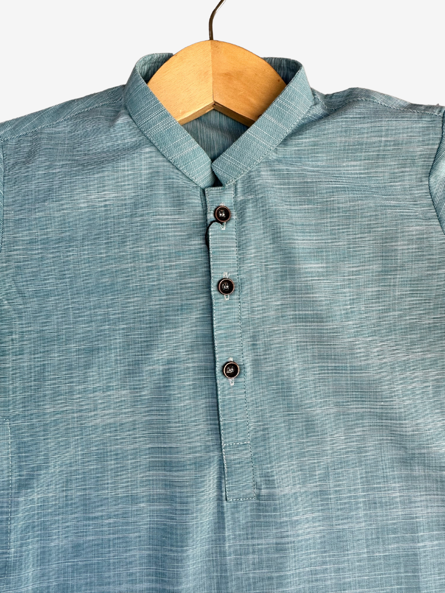 Boys teal slub cotton kurta textured — Eid styling