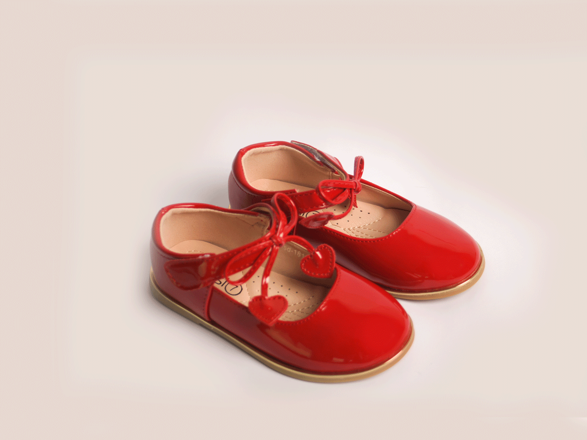 Red Heart Bow Shoe girls shoe sole view — Little Giants