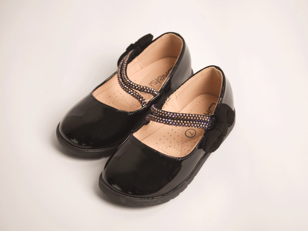 Black Multicolor Strap Shoe girls shoe sole view — Little Giants