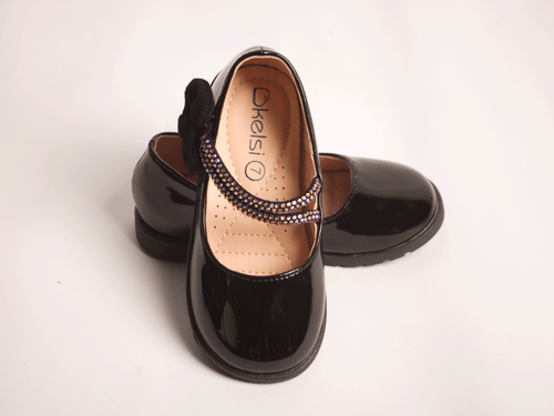 Black Multicolor Strap Shoe girls shoe side profile — Little Giants